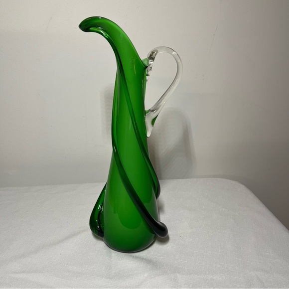Cristalleria Fratelli Betti Empoli Green Art Glass pitcher Vase. Vintage - Picture 5 of 6